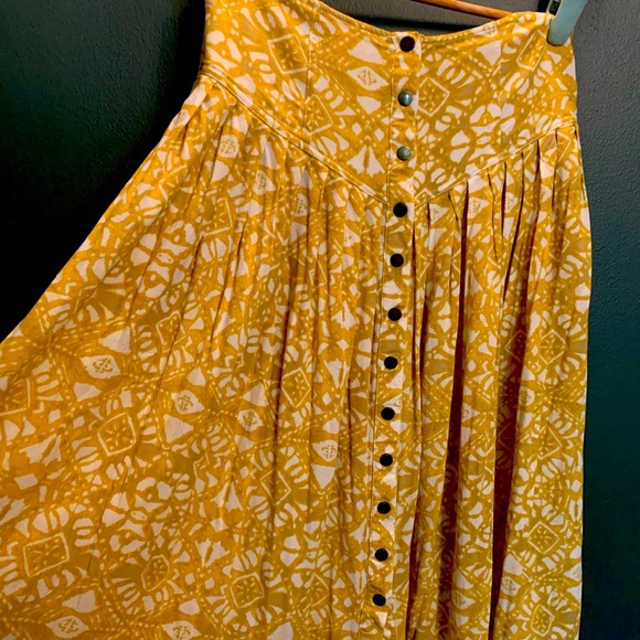 Free People yoke waist yellow print midi skirt size 4 -VGUC - Picture 2 of 8